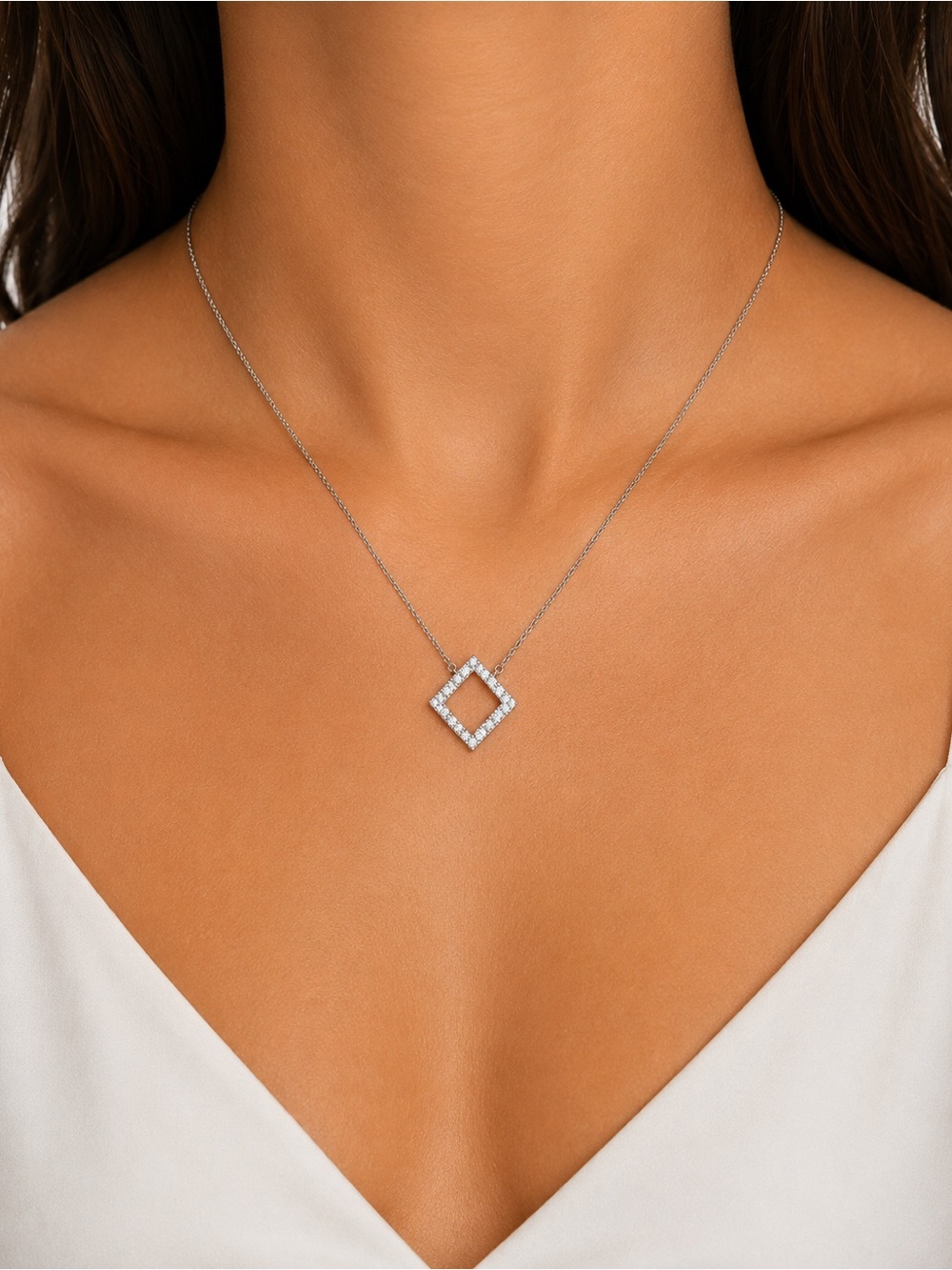 Hearts On Fire Diamond Pendant Necklace Solid 18K White Gold 0.28ct Authentic